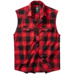 Brandit Checkshirt ärmellos Rot-schwarz