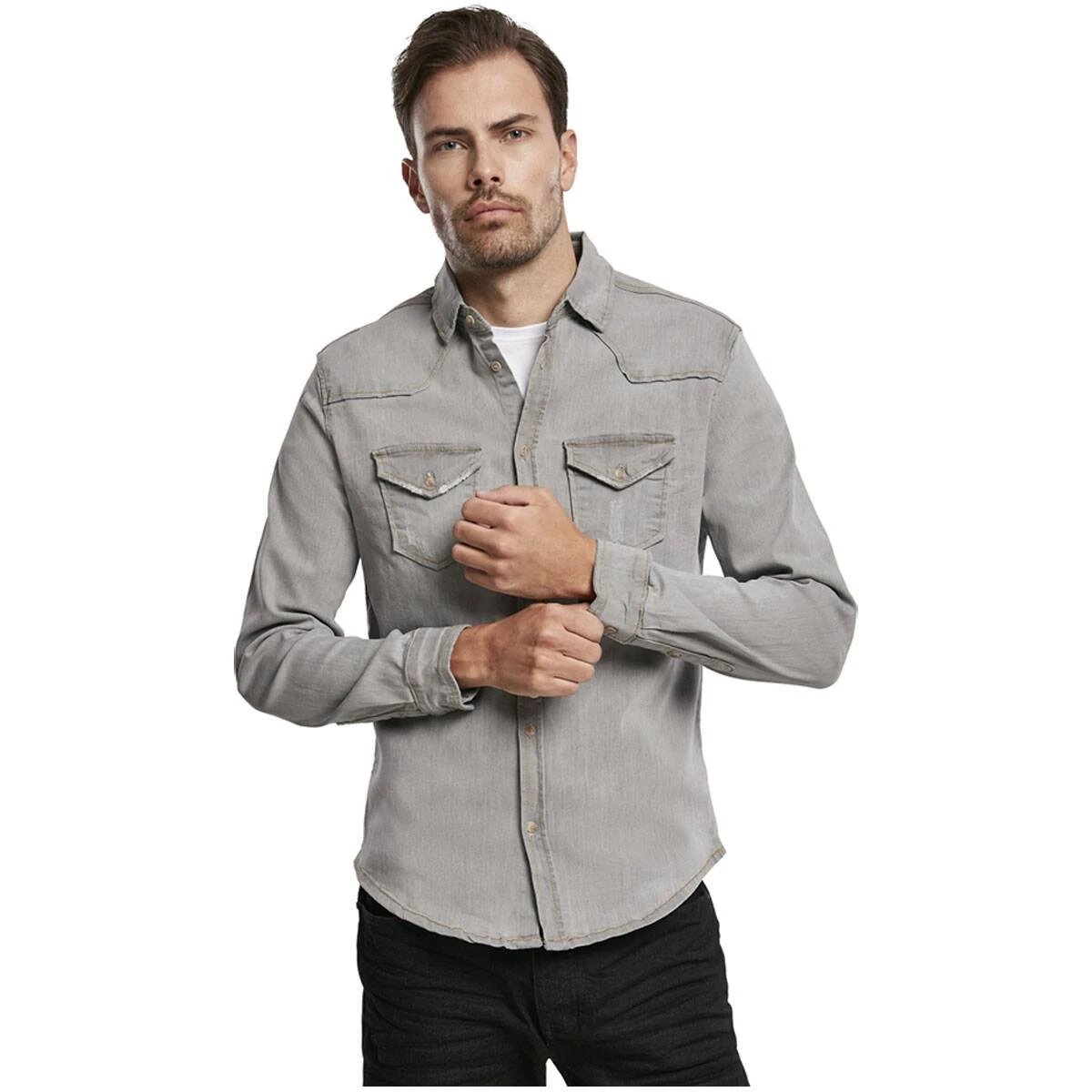 Brandit Riley Denim Hemd Grau 2 Brandit Riley Denim Hemd Grau – Bild 2