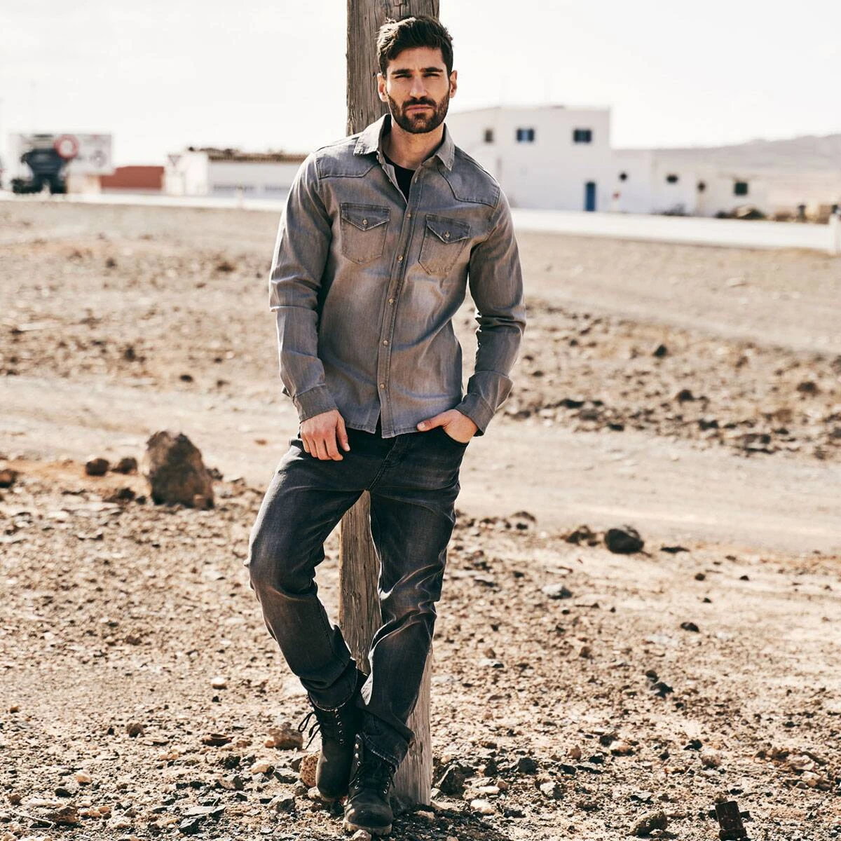 Brandit Riley Denim Hemd Grau 3 Brandit Riley Denim Hemd Grau – Bild 3